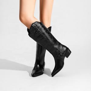 <span class=keywords><strong>Botas</strong></span> Vaqueras Occidentales con Estampado Floral para <span class=keywords><strong>Mujer</strong></span>, Altura hasta la Rodilla, Punta Puntiaguda, Tacón Cuadrado, Altura Personalizable, Mayor Comodidad, para Todas las Temporadas - Product Image 2