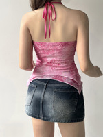 Robe Tendance Été, Tenues d'Été, Débardeurs, Ensembles de Vêtements pour Femme, Débardeur Court Perlé à Col Original, Hauts à Bretelles en Tricot avec Patchwork
