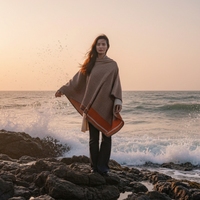 Poncho châle OEM minimaliste en tricot réversible pied-de-poule, respirant, doux, coupe-vent, personnalisable, manteau cape à carreaux, écharpe chaude pour femme