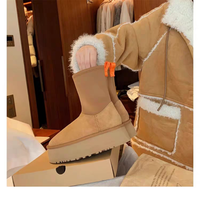 Bottes de neige d'hiver pour femme de marque célèbre, confortables, en daim doux, fourrées, à talon épais, hauteur cheville, imperméables, chaudes, tige en cuir, semelle EVA