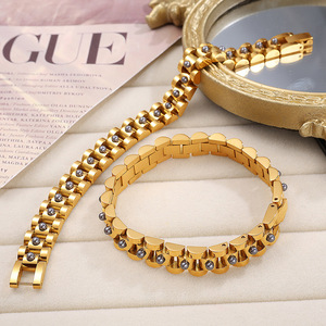 Pulsera de Acero Inoxidable con Cuentas y Baño de Oro de 18k, Diseño Geométrico, Estilo Europeo Americano, Unisex - Product Image 3