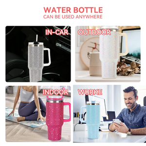 Nuevo Vaso Térmico de Acero Inoxidable OEM 2024 de 40 oz con Asa, Tapa, Pantalla LED de Temperatura y Diseño de Diamantes de Imitación para Niñas - Regreso a Clases - Product Image 4