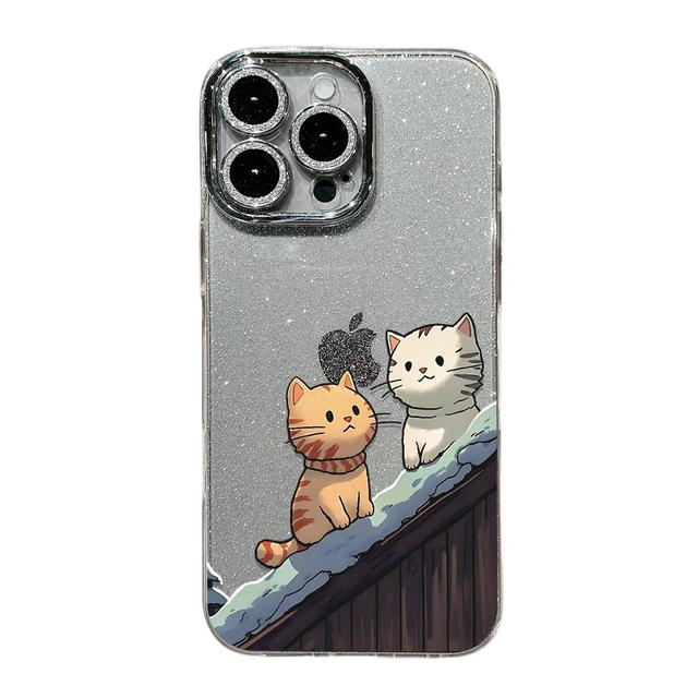 Luxury Glitter Cute Cat TPU Phone Case for 17/16/15/14/13/12/11 Pro Max Magnetic Ring Holder Shockproof Clear Cover