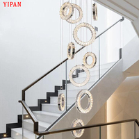Suspension américaine vintage ronde en forme d'anneau en cristal Escalier Zone de loisirs Lustre à LED
