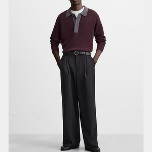 Knitwear Supplier Custom Color Block Italian-cashmere Wool Sweater <strong>Shirt</strong> Quality Knit Polo Button <strong>Collar</strong> <strong>Jumper</strong> <strong>Men</strong> - Product Image 6