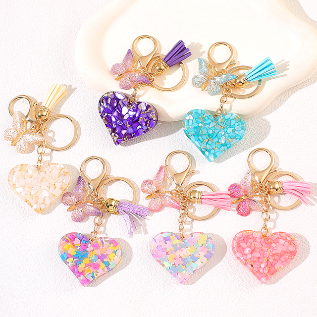 Hot Sale Student Bag Pendant Jewelry Butterfly Tassel Pendant Key Chain Multi-Color Heart Pendant Keychain Gifts for Women Girls