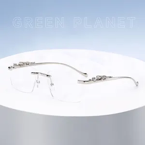 Óculos de negócios de alta qualidade com armação de óculos de metal luxuoso para homens e mulheres, óculos com armação verde planet