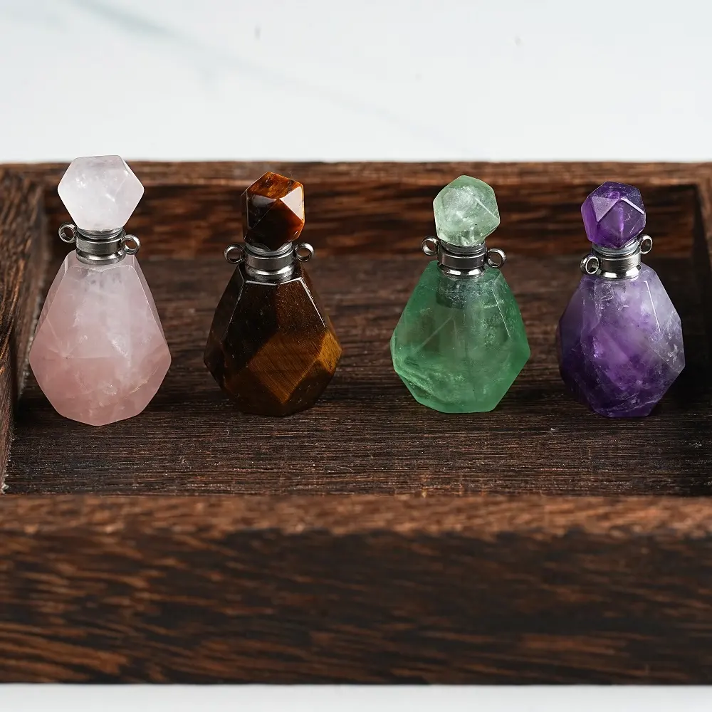 Натуральный Драгоценный Камень кварцевый Аметист мини-хрустальный флакон для духов для ожерелья