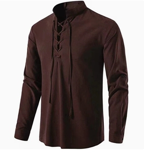 T-shirt pour homme à logo personnalisé, coupe ample, respirant, en coton et lin, style vintage <span class=keywords><strong>Henry</strong></span>, manches longues - Product Image 4