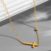Collier en Zircon Délicat et Tendance, Bijoux Coréens Exquis, Vente en Gros, Pendentif Croix Inversée Personnalisé et Sophistiqué ALN26041579