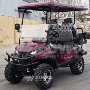 Carrito de golf eléctrico todoterreno elevado de 4 plazas color burdeos con asientos abatibles para transporte turístico en complejos - Product Image 5