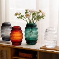 Vase cylindrique en verre à bulles côtelées de style nordique, forme de gourde, pour fleurs hydroponiques et maintien de l'eau, pour table, salon, mariage, hôtel, entreprise