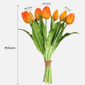 Bouquet de tulipes artificielles Yoshinobu, 7 têtes, en caoutchouc souple, rose, blanc, vert, décoration de mariage et de la maison - Product Image 4