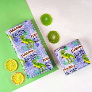 Custom Eco-Friendly Dinosaur Birthday Gift <b>Wrap</b> <b>Paper</b> <b>Roll</b> Double-Sided Recyclable Art <b>Paper</b> 100GSM Coated Digital Printing - Product Image 4