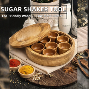 Boîte à épices ronde en bois avec 8 compartiments et couvercle pour le rangement des assaisonnements de cuisine, organisateur d'herbes et d'épices - Product Image 2