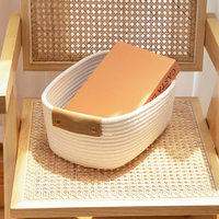 Poignées en cuir Panier de rangement en corde de coton tissé Panier de rangement divers pour la maison avec tissu