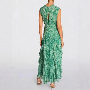 Vestido de Noche Largo Asimétrico con Estampado de Gasa y Cuello en V, Cintura Imperio y Capa Transparente para Mujer - Product Image 4