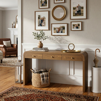 Table console en bois sur mesure avec 3 tiroirs, poignées métalliques rondes, table d'entrée minimaliste, bureau à domicile, couloir, vente en gros