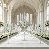 Candélabre de luxe en acrylique transparent à plusieurs têtes, ornement en cristal, ornement de table pour décoration florale de mariage, anniversaire adulte