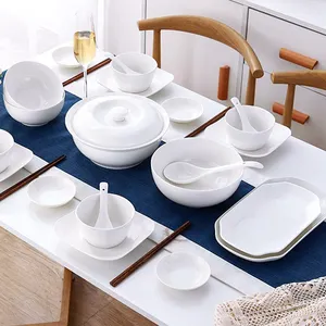 ホワイトセット北欧スタイル家庭用ホテルレストランセラミックディナーボウルプレートスプーンセラミック食器セット