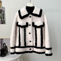 Manteau d'hiver chaud en laine de mouton pour femme, parka slim boutonnée, veste en peau de mouton contrastée pour fille, JT3305