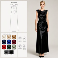 Robe de soirée en satin pour femme, col drapé, sans manches, taille froncée, longueur maxi, robe de soirée formelle noire, vente en gros, couleur personnalisée, OEM