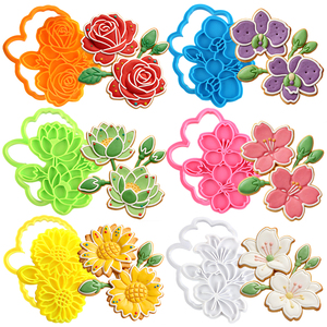 Ensemble de découpoirs à biscuits floraux 3D : Tournesol, Rose – Moules à biscuits floraux printemps-été – Outil de pâtisserie - Product Image 1