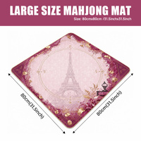 Tapis de Mahjong Tile Muse Bourgogne Floral 80x80cm, motif Tour Eiffel avec fond rose, pour accessoires de table de Mahjong américain