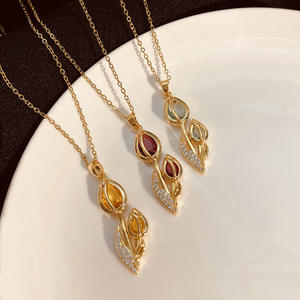 <span class=keywords><strong>2026</strong></span>年バレンタインデーギフト ステンレス製金メッキチューリップフラワーペンダントネックレス 彼女へ - Product Image 3