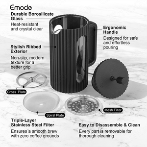 พลาสติก Fluted เครื่องชงกาแฟกดฝรั่งเศส,เครื่องชงชา,<span class=keywords><strong>กาแฟ</strong></span>ท่องเที่ยวกด BPA ฟรีหม้อกาแฟ Borosilicate สกัดเย็นสําหรับการตั้งแคมป์ - Product Image 3