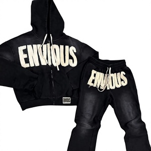 Conjunto Deportivo ENVIOUS, Sudadera con Capucha y Pantalones, Cierre Frontal con Cremallera, Estampado Puff, Ropa Urbana Unisex para Adultos, Ropa Deportiva de Otoño - Product Image 1