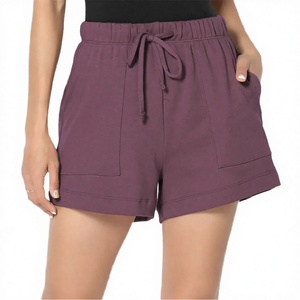 Shorts décontractés pour femmes de qualité supérieure, taille haute, avec cordon de serrage, respirants, en coton tricoté, directement de l'usine, vente en ligne - Product Image 2