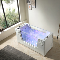 Baignoire moderne autoportante en acrylique pour animaux de compagnie, design rectangle blanc avec égouttoir et robinet pour animaux de compagnie