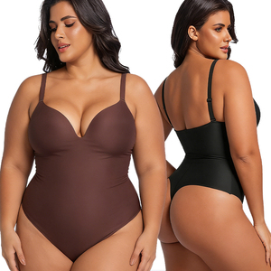 ZOYIAME Body string amincissant sans couture, effet ventre plat, décolleté plongeant, avec soutien-gorge sans armatures dos nu et bonnets intégrés - Product Image 1
