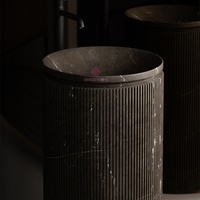 Lavabo autoportant en marbre Nero Marquina de style italien, lavabo en pierre noire de luxe pour hôtel, villa et décoration de salle de bain haut de gamme