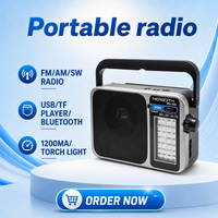 Radio portable compacte AM/FM à 4 bandes avec logo personnalisé, moule privé, batterie rechargeable intégrée, haut-parleur intégré, certifiée CE, vente en gros