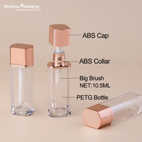 Forme unique bouteille en PETG tube de brillant à lèvres fond de teint liquide vide bouteille de brillant à lèvres avec grand pinceau personnalisé 10ml