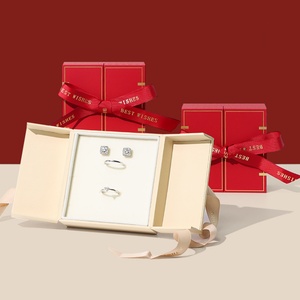 High-end Chinese-style Rectangular Plain Pattern Jewelry Necklace Ring <b>Earrings</b> <b>Box</b> Ribbon Flip Double-opening Gift <b>Box</b> - Product Image 3