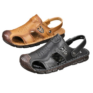 Men <b>Closed</b> <b>Toe</b> Flat <b>Sandals</b> Microfiber <b>Leather</b> Breathable Casual Summer Shoes Rubber Outsole - Product Image 4