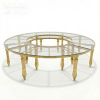 Table de réception VIP haut de gamme, ronde de 48 pouces, pieds en métal doré, plateau blanc, durable, usage commercial pour les hôtels, la restauration