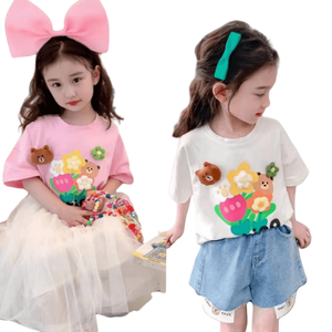 Nuova T-shirt Estiva per Bambine, Casual con <span class=keywords><strong>Stampa</strong></span> Cartoon, Maglietta Larga a Maniche Corte per Neonati, Abbigliamento per Bambini all'Ingrosso - Product Image 1