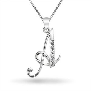 Venta de fábrica al por mayor 925 plata esterlina CZ cursiva inicial colgante letra alfabeto collar - Product Image 3