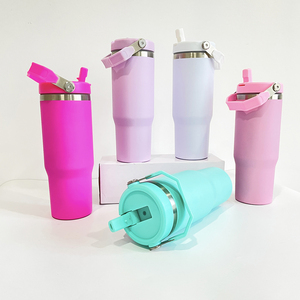 25 Gói USA Kho Thăng Hoa Matte Màu 30Oz Sinh Viên Lật Rơm Chai Nước Với Rò Rỉ Bằng Chứng Nắp Giữ Nóng Và Lạnh - Product Image 3