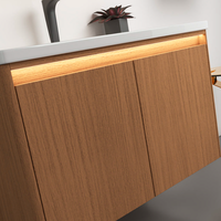 Kabinet Cermin Pintar Stainless Steel Modern dengan Wastafel Keramik, Rak Dinding Kamar Mandi Tahan Air & Mudah Dibersihkan