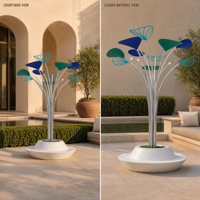 Sculpture d'art moderne en acier inoxydable éclairée, motif feuille creuse, pour aménagement paysager public extérieur, grand ornement décoratif
