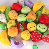 Porte-clés en peluche fruits colorés : banane, avocat, fraise, orange, ananas, pêche, poivron