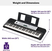 Clavier portable sans fil Yamaha 61 touches pour débutants avec chansons intégrées, mode quiz, adaptateur secteur - Utilisation sur bureau YPT280