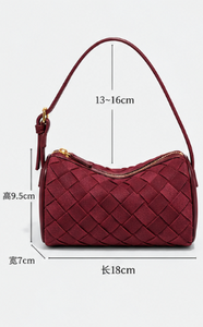 Sac à main bandoulière léger en suède pour femme, petit sac de soirée en forme de baril tressé, avec fermoir et sangle amovible pour l'automne - Product Image 2