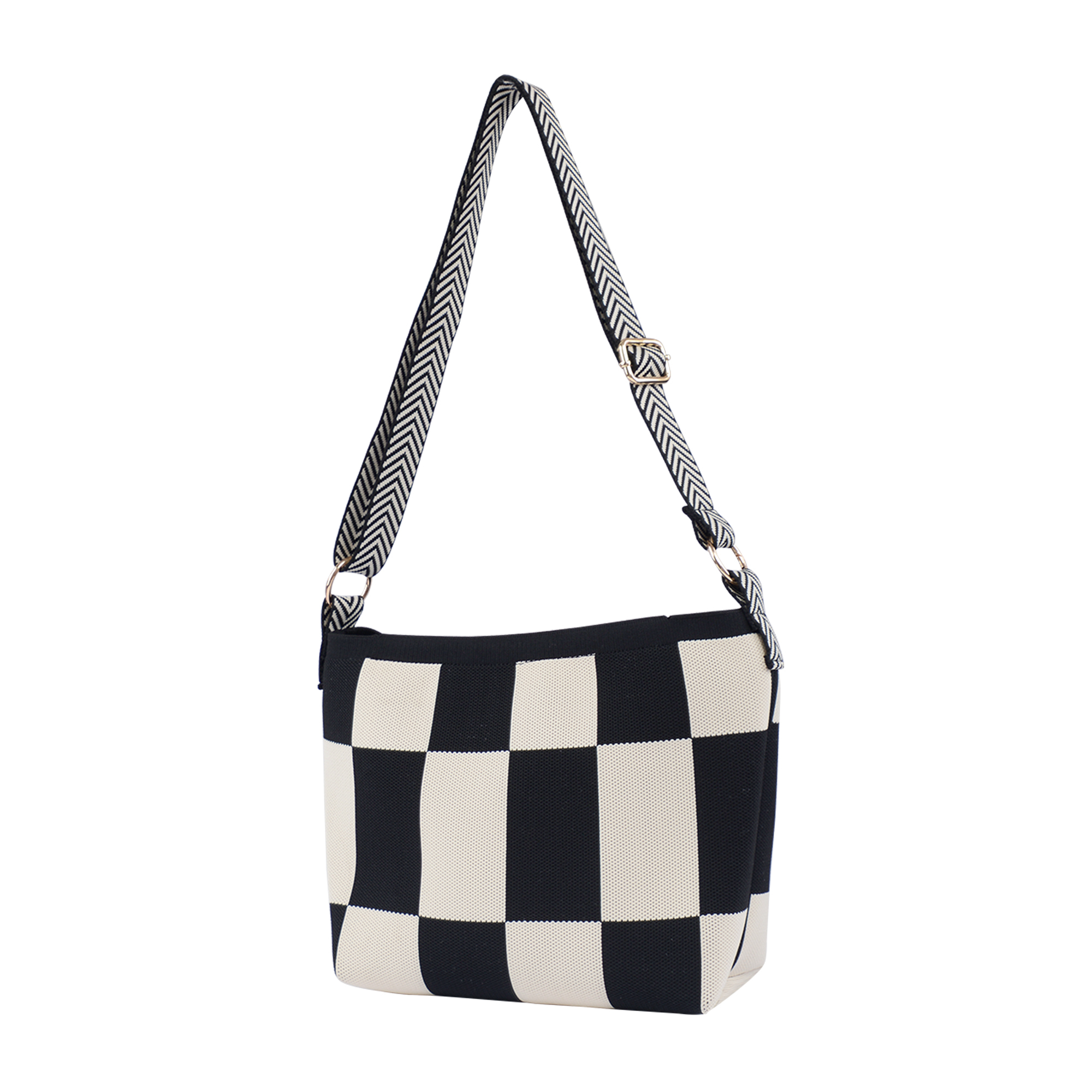 Grid Durable Unisex Polyester Shoulder Bag with Zipper