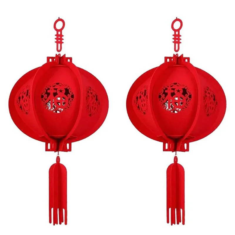 2pcs Chinese Lucky Red Fu 3D Puzzle Lantern Chinese Festival and Celebration Felt Lantern